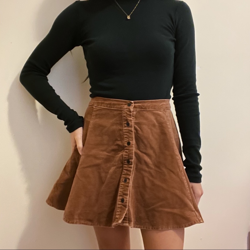 Brandy Melville Brown Suede Button Up Skirt